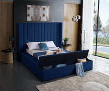 Load image into Gallery viewer, Kiki Navy Velvet Queen Bed (3 Boxes)