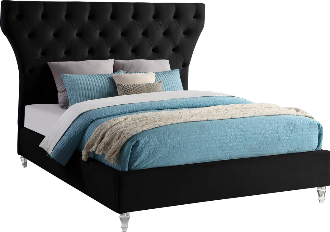 Kira Black Velvet Queen Bed