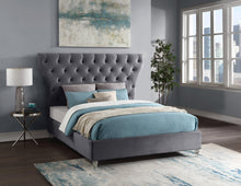 Load image into Gallery viewer, Kira Grey Velvet Queen Bed