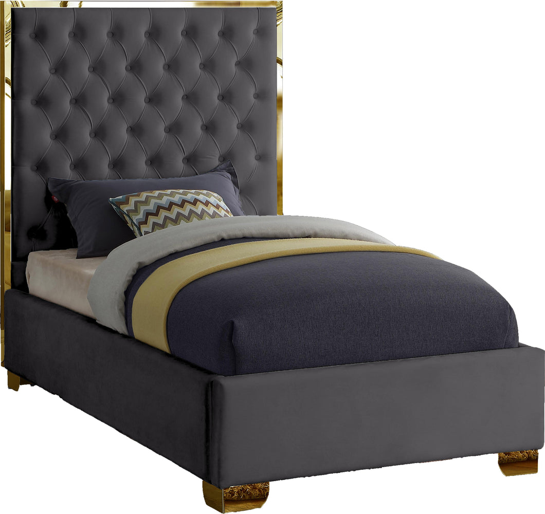 Lana Grey Velvet Twin Bed