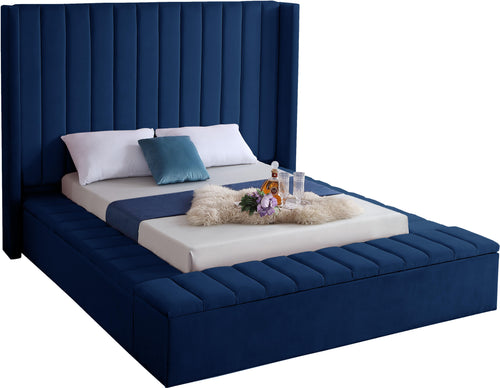 Kiki Navy Velvet King Bed (3 Boxes)