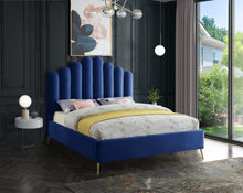 Load image into Gallery viewer, Lily Navy Velvet Queen Bed