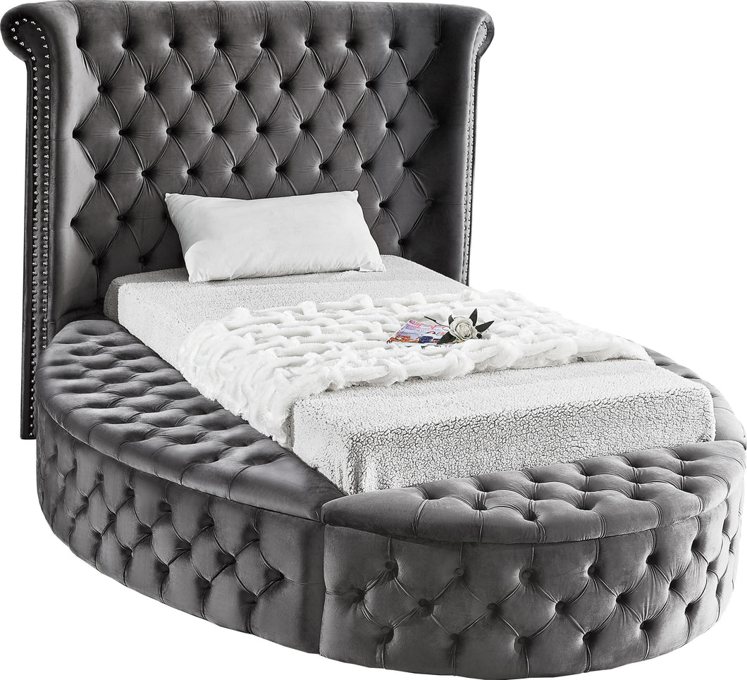 Luxus Grey Velvet Twin Bed (3 Boxes)