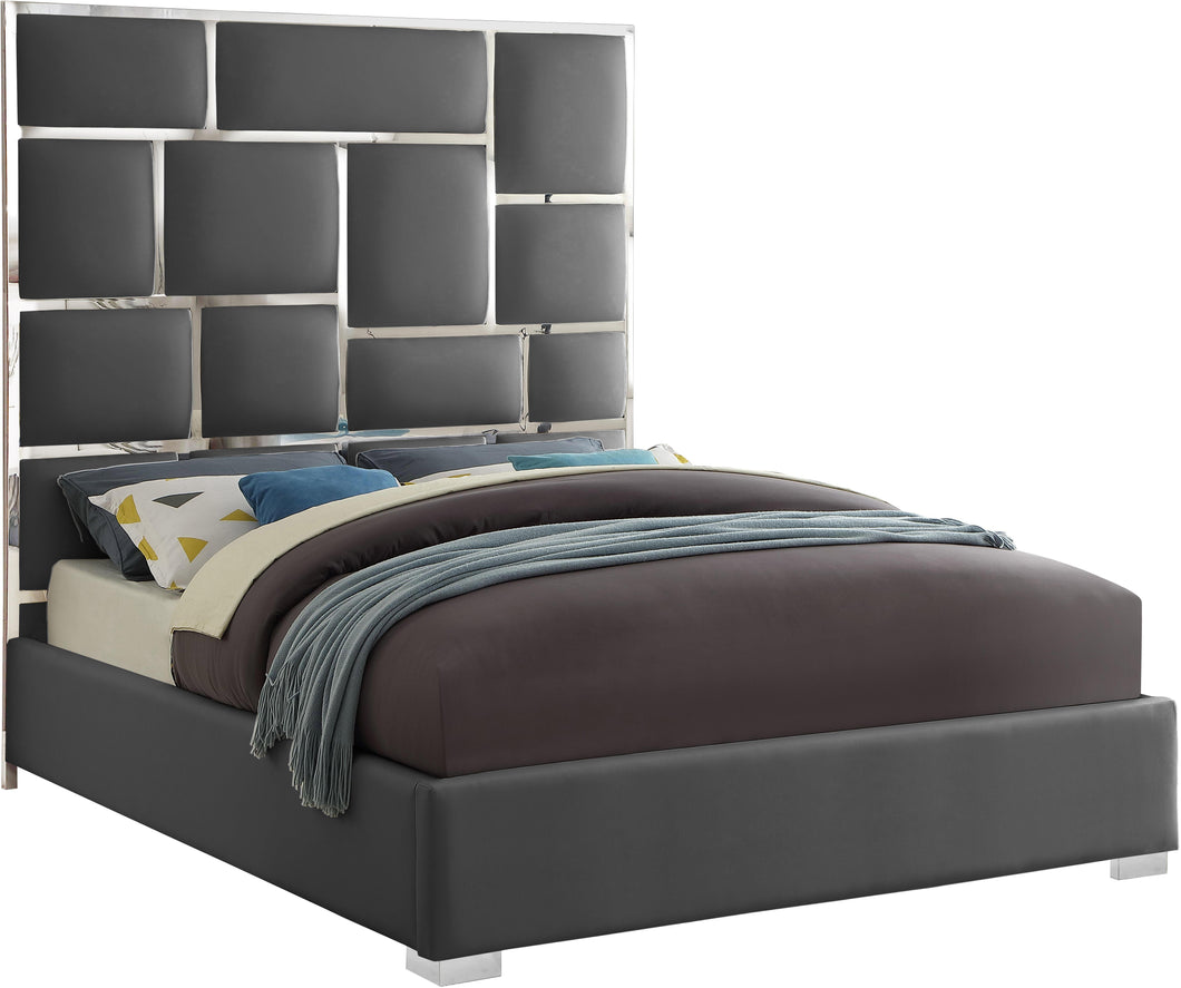 Milan Grey Faux Leather King Bed