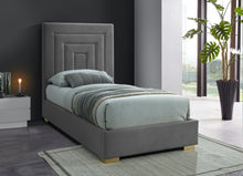 Load image into Gallery viewer, Nora Grey Velvet Twin Bed
