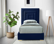 Load image into Gallery viewer, Nora Navy Velvet Twin Bed