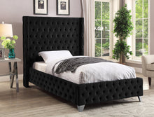 Load image into Gallery viewer, Savan Black Velvet Twin Bed