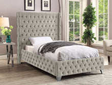 Load image into Gallery viewer, Savan Cream Velvet Twin Bed