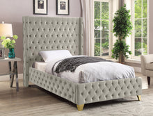 Load image into Gallery viewer, Savan Cream Velvet Twin Bed