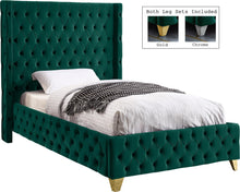 Load image into Gallery viewer, Savan Green Velvet Twin Bed