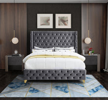 Load image into Gallery viewer, Savan Grey Velvet Full Bed