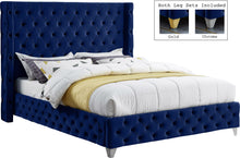 Load image into Gallery viewer, Savan Navy Velvet Queen Bed