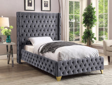 Load image into Gallery viewer, Savan Grey Velvet Twin Bed