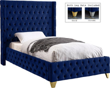 Load image into Gallery viewer, Savan Navy Velvet Twin Bed