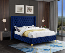 Load image into Gallery viewer, Savan Navy Velvet King Bed