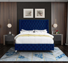 Load image into Gallery viewer, Savan Navy Velvet King Bed