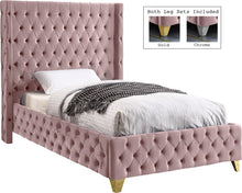 Load image into Gallery viewer, Savan Pink Velvet Twin Bed