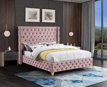 Load image into Gallery viewer, Savan Pink Velvet Queen Bed