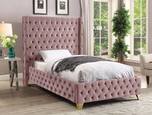 Load image into Gallery viewer, Savan Pink Velvet Twin Bed