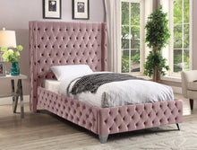 Load image into Gallery viewer, Savan Pink Velvet Twin Bed