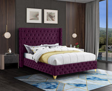 Load image into Gallery viewer, Savan Purple Velvet Queen Bed