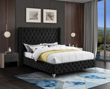Load image into Gallery viewer, Savan Black Velvet Queen Bed