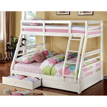 Load image into Gallery viewer, California III White Twin/Full Bunk Bed w/ 2 Drawers