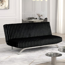 Load image into Gallery viewer, Villeneuve Futon Sofa Bed Black, Pink, &amp; Grey